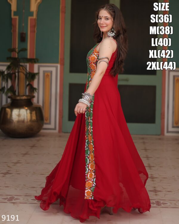 Presenting Our New Navratri Collection Buy Red Colour Kutchi Gamthi Work Faux Blooming Designer Navratri Gown