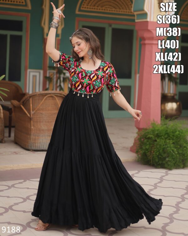 Celebrating This Festival With Our 14 Kg Rayon Gown With Style And Designs For This 2024 Navratri By Ethnicrang