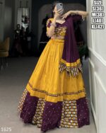 Fascinating Yellow Cotton Plain And Paper Mirror HandWork With Gamthi Work Lehenga Choli