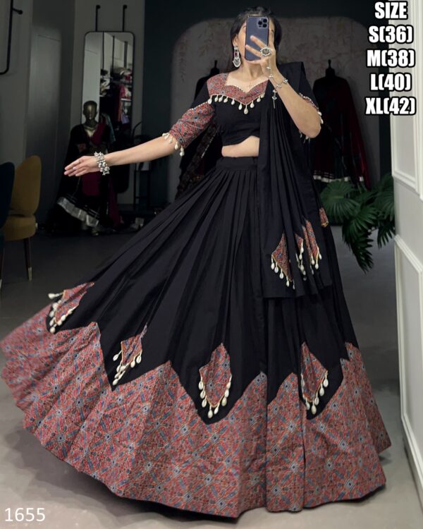 Captivating Printed Pure Cotton Black And Maroon Colour Combination Navratri Lehenga Choli