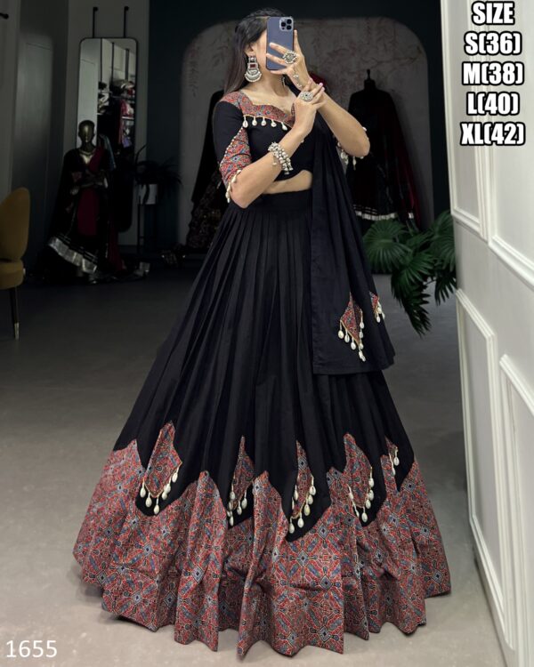 Captivating Printed Pure Cotton Black And Maroon Colour Combination Navratri Lehenga Choli