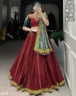 Red Colour Pure Cotton Original Mirror Gamthi Work Navratri Special Lehenga Choli Set
