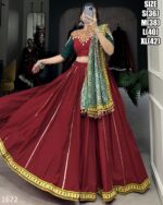 Red Colour Pure Cotton Original Mirror Gamthi Work Navratri Special Lehenga Choli Set