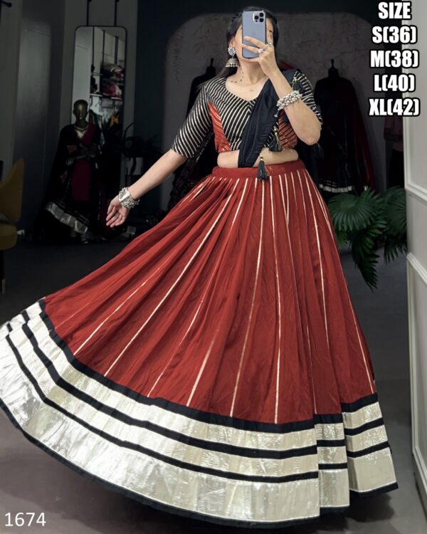 Navratri Collection Embossed Design And Zari Line Chanderi Lehenga Choli With Dupatta