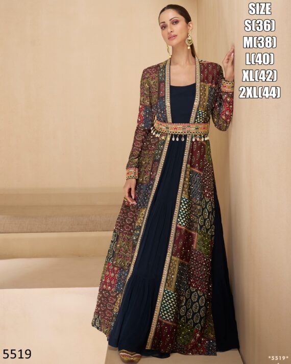 Buy Our Latest Collection a Real Georgette Embroidered With Ethnic Traditional Wear Silk Jacket And Gown Set
