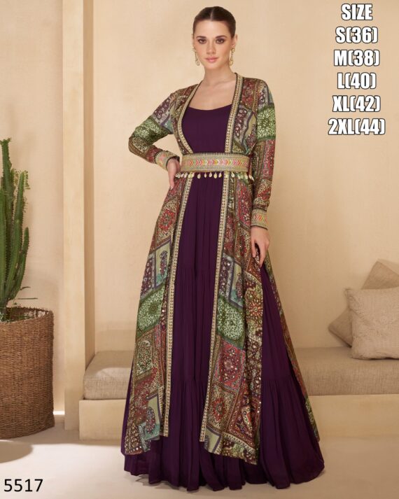 Buy Our Latest Collection a Real Georgette Embroidered With Ethnic Traditional Wear Silk Jacket And Gown Set
