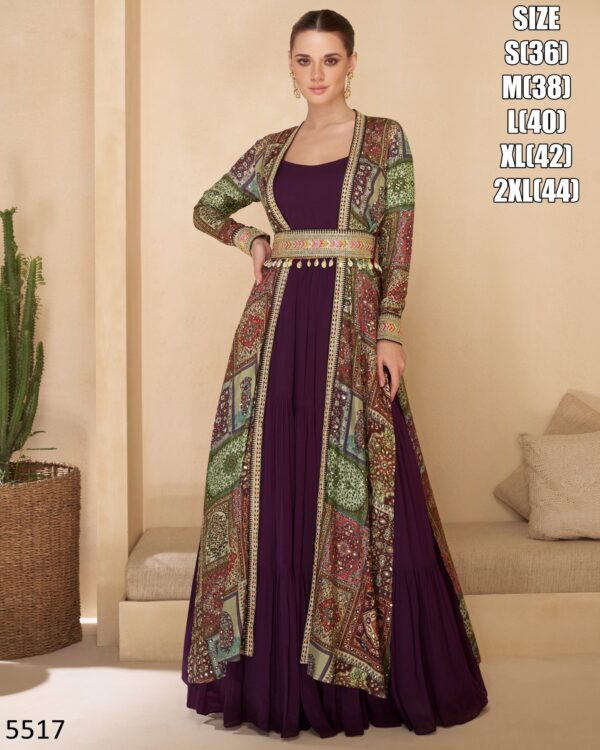 Buy Our Latest Collection a Real Georgette Embroidered With Ethnic Traditional Wear Silk Jacket And Gown Set
