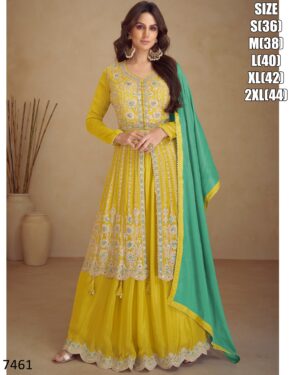 Shop This Attractive Real Chinon Salwar Kameez (Top Plazo Set) With Embroidery Work As Per Your Choice