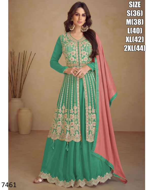 Shop This Attractive Real Chinon Salwar Kameez (Top Plazo Set) With Embroidery Work As Per Your Choice