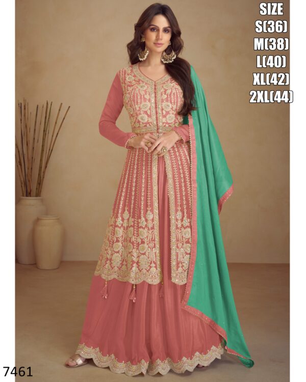 Shop This Attractive Real Chinon Salwar Kameez (Top Plazo Set) With Embroidery Work As Per Your Choice