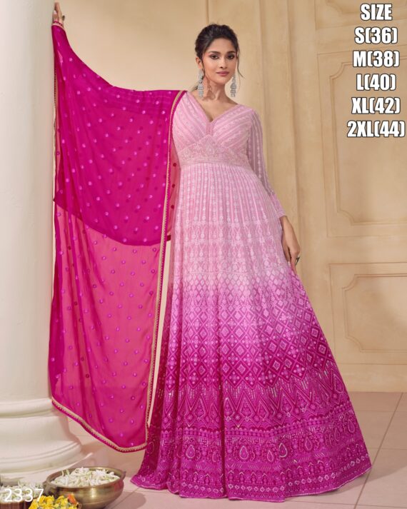 Exquisite And Exclusive Embroidery Work For Party Wear Our Stylish Georgette Gown With A Dupatta