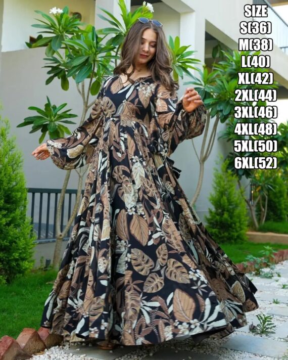 Presents This Beautiful Digital Printed Ethnic Wear Fully Flared Casual Gown Set Collection