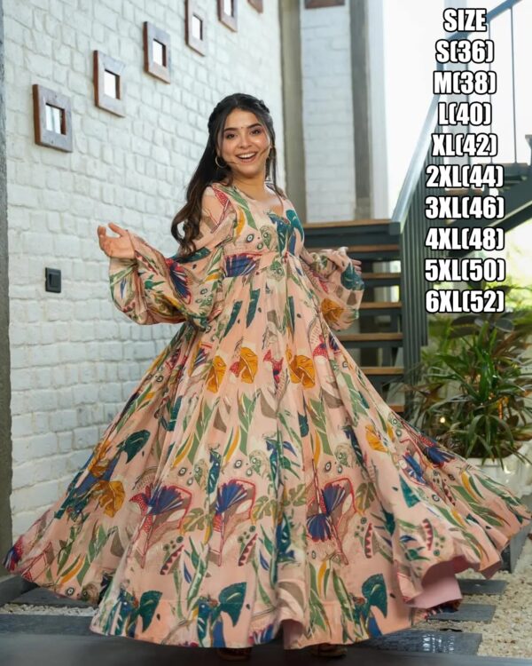 Presents This Beautiful Digital Printed Ethnic Wear Fully Flared Casual Gown Set Collection