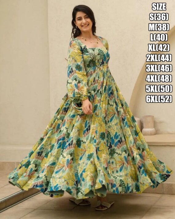 Presents This Beautiful Digital Printed Ethnic Wear Fully Flared Casual Gown Set Collection