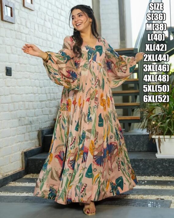 Presents This Beautiful Digital Printed Ethnic Wear Fully Flared Casual Gown Set Collection