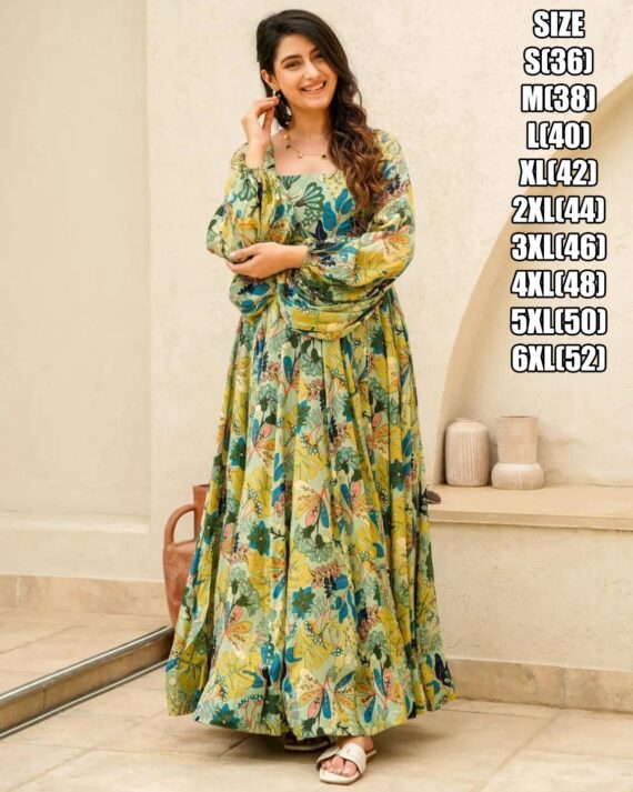 Presents This Beautiful Digital Printed Ethnic Wear Fully Flared Casual Gown Set Collection