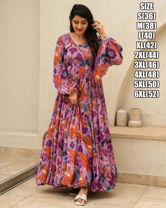 Presents This Beautiful Digital Printed Ethnic Wear Fully Flared Casual Gown Set Collection