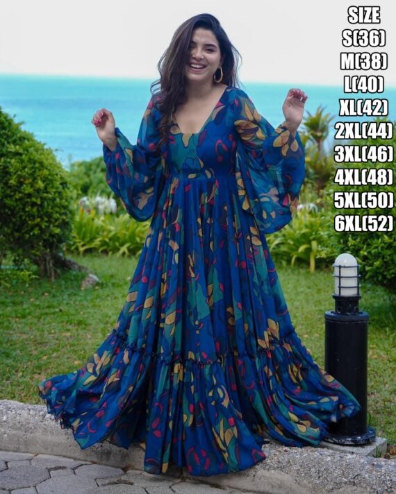 Presents This Beautiful Digital Printed Ethnic Wear Fully Flared Casual Gown Set Collection