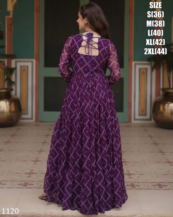 Latest Designer Pure Bandhani Print Work With Kutchi Patch Work Anarkali Gown Special For Navratri