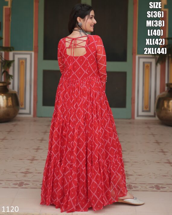 Latest Designer Pure Bandhani Print Work With Kutchi Patch Work Anarkali Gown Special For Navratri