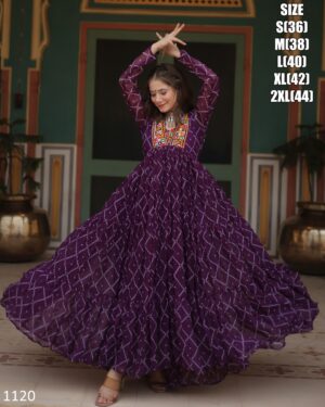 Latest Designer Pure Bandhani Print Work With Kutchi Patch Work Anarkali Gown Special For Navratri