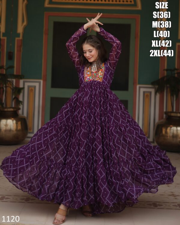 Latest Designer Pure Bandhani Print Work With Kutchi Patch Work Anarkali Gown Special For Navratri