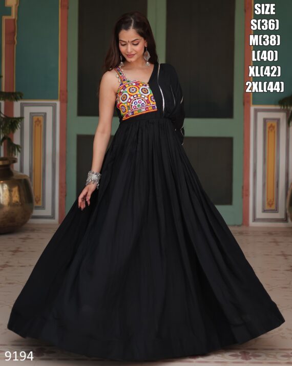 Ready To Wear The Indian Style Rayon Gowns In Raas Garba In Navratri Wear