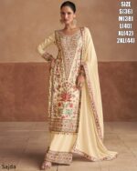 Glamorous Chinon Fabric Black And Ivory Colour Designer Suit With Plain Dupatta