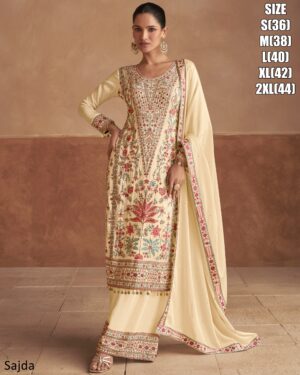 Glamorous Chinon Fabric Black And Ivory Colour Designer Suit With Plain Dupatta