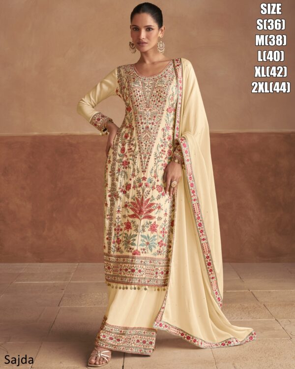 Glamorous Chinon Fabric Black And Ivory Colour Designer Suit With Plain Dupatta