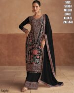 Glamorous Chinon Fabric Black And Ivory Colour Designer Suit With Plain Dupatta