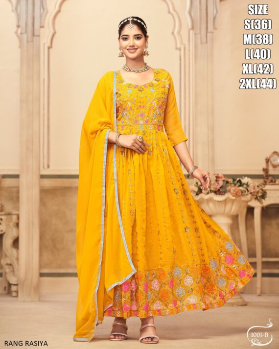 Presenting Wedding Wear Heavy Faux Georgette Stitched Gown With Dupatta