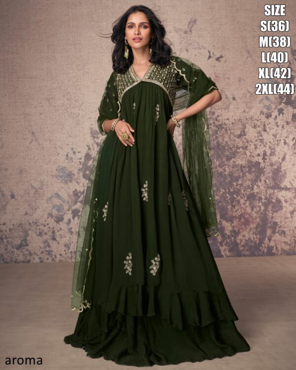 Classy Wedding Wear Long Trail Women's Gown With White Embroidery Work