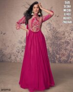 Classy Wedding Wear Long Trail Women's Gown With White Embroidery Work