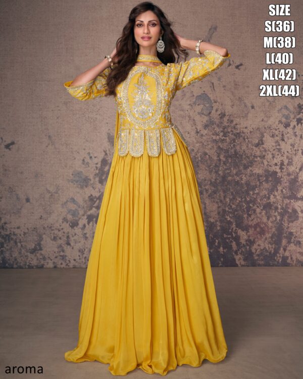 Classy Wedding Wear Long Trail Women's Gown With White Embroidery Work