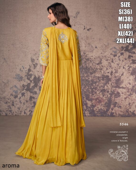 Classy Wedding Wear Long Trail Women's Gown With White Embroidery Work