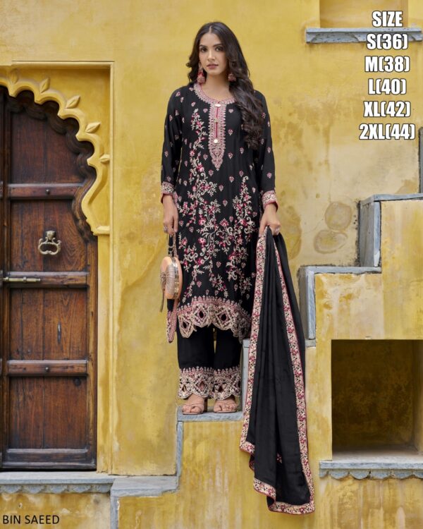 Women's Semi Pure Chinon Readymade Kurti With Stitch Santoon Salwar And Pure Chinon Dupatta