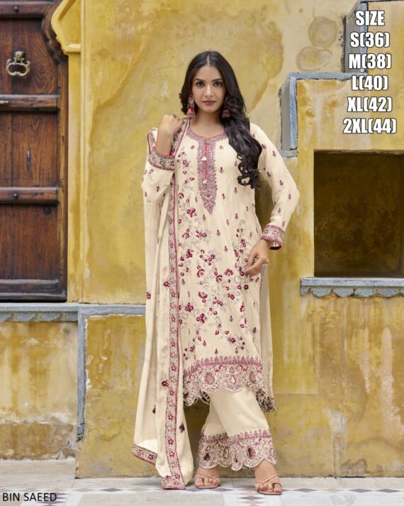 Women's Semi Pure Chinon Readymade Kurti With Stitch Santoon Salwar And Pure Chinon Dupatta
