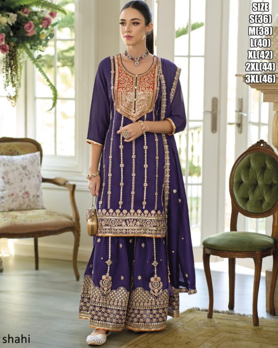 Pretty Purple And Pink Colours Of Premium Silk Plazo Suits Available For Any Occasions