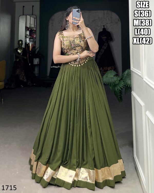 Your Glamorous Look For Festival With Our Semi-Stitched Designer Rayon Lehenga With Blouse For Navratri 2024
