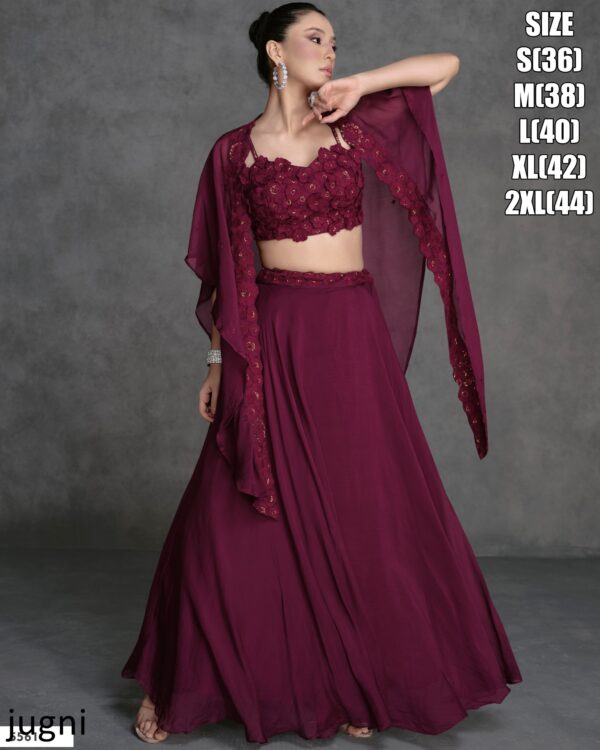 Modern Women Outfit That Combines a Cropped Blouse (top) With a Flared Skirt (lehenga) And Shrug