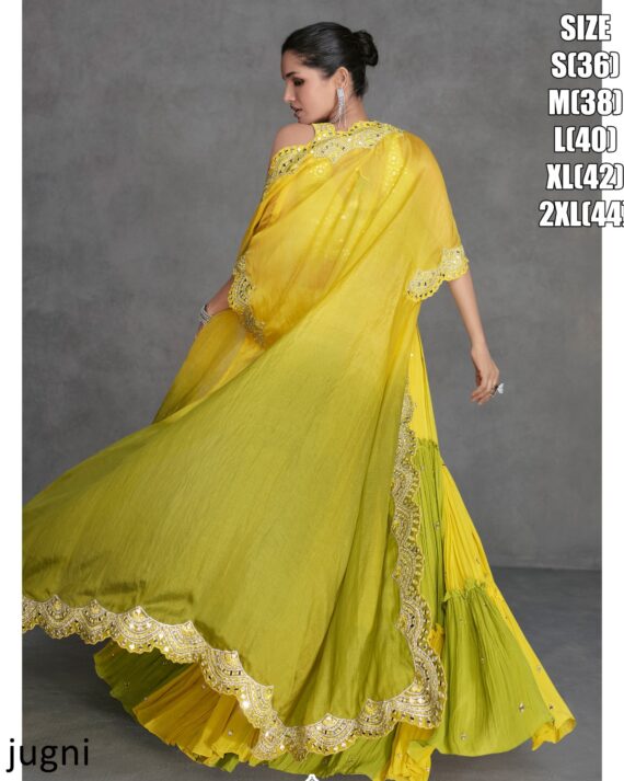 Modern Women Outfit That Combines a Cropped Blouse (top) With a Flared Skirt (lehenga) And Shrug