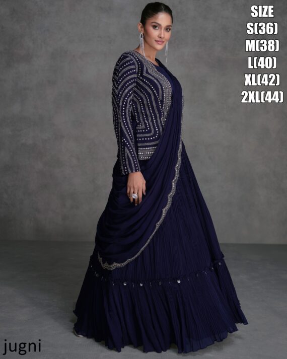 Modern Women Outfit That Combines a Cropped Blouse (top) With a Flared Skirt (lehenga) And Shrug