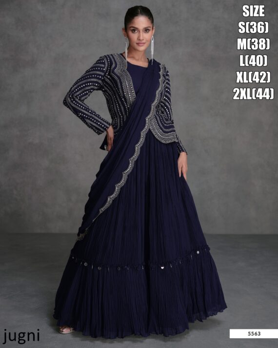 Modern Women Outfit That Combines a Cropped Blouse (top) With a Flared Skirt (lehenga) And Shrug