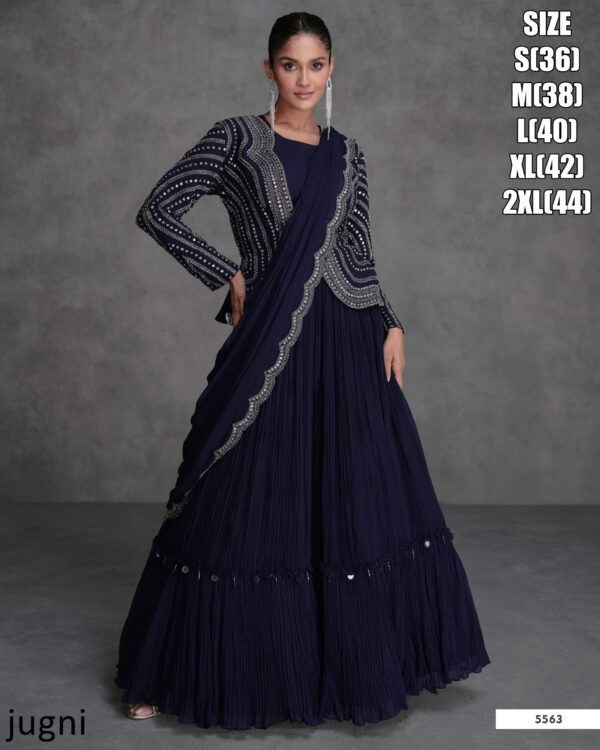 Modern Women Outfit That Combines a Cropped Blouse (top) With a Flared Skirt (lehenga) And Shrug