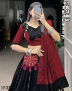 Black Colour Pure Cotton Plain With Mirror And Gamthi Patch Work Navratri Special Lehenga Choli Set