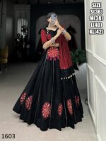 Black Colour Pure Cotton Plain With Mirror And Gamthi Patch Work Navratri Special Lehenga Choli Set