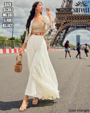 Elegance Party Wear The Georgette Blouse, Jacket And Plazo Set In The Three Piece Collections