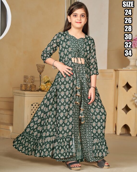 Presents This Stunning Beautiful Digital Printed Ethnic Wear Kids Girl's Three Piece Indo Western Shrug Set Collection