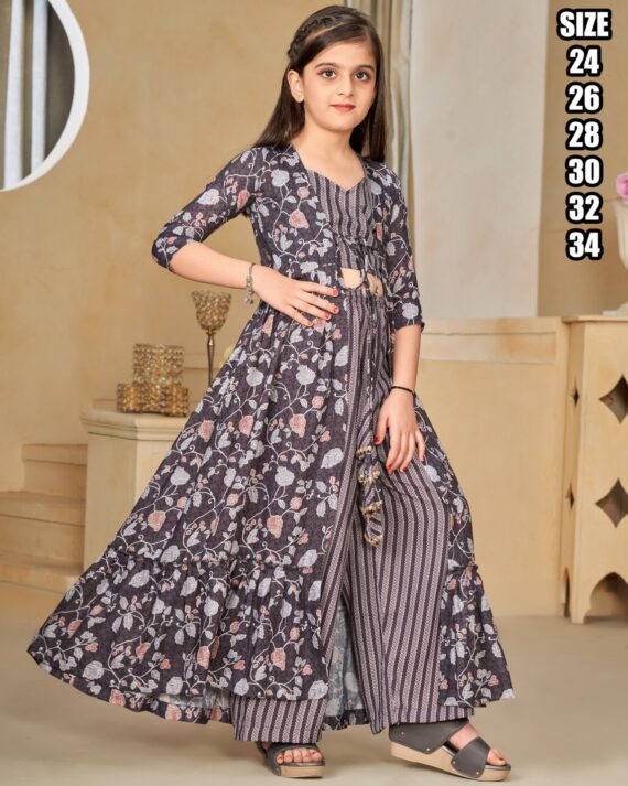 Presents This Stunning Beautiful Digital Printed Ethnic Wear Kids Girl's Three Piece Indo Western Shrug Set Collection